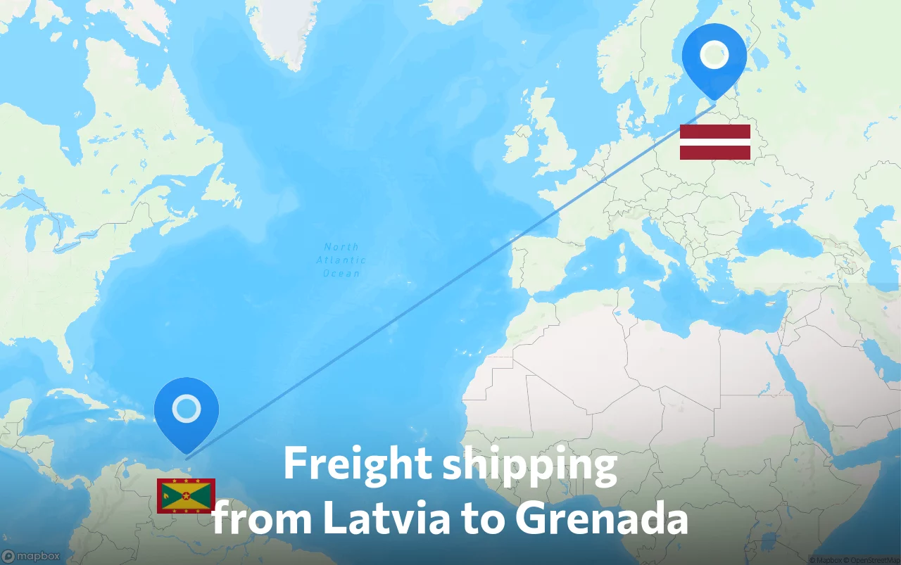Shipping route from Latvia to Grenada