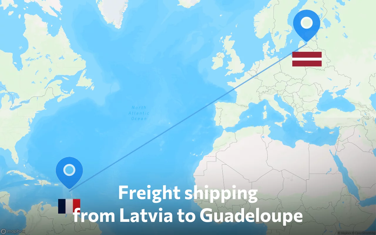 Shipping route from Latvia to Guadeloupe