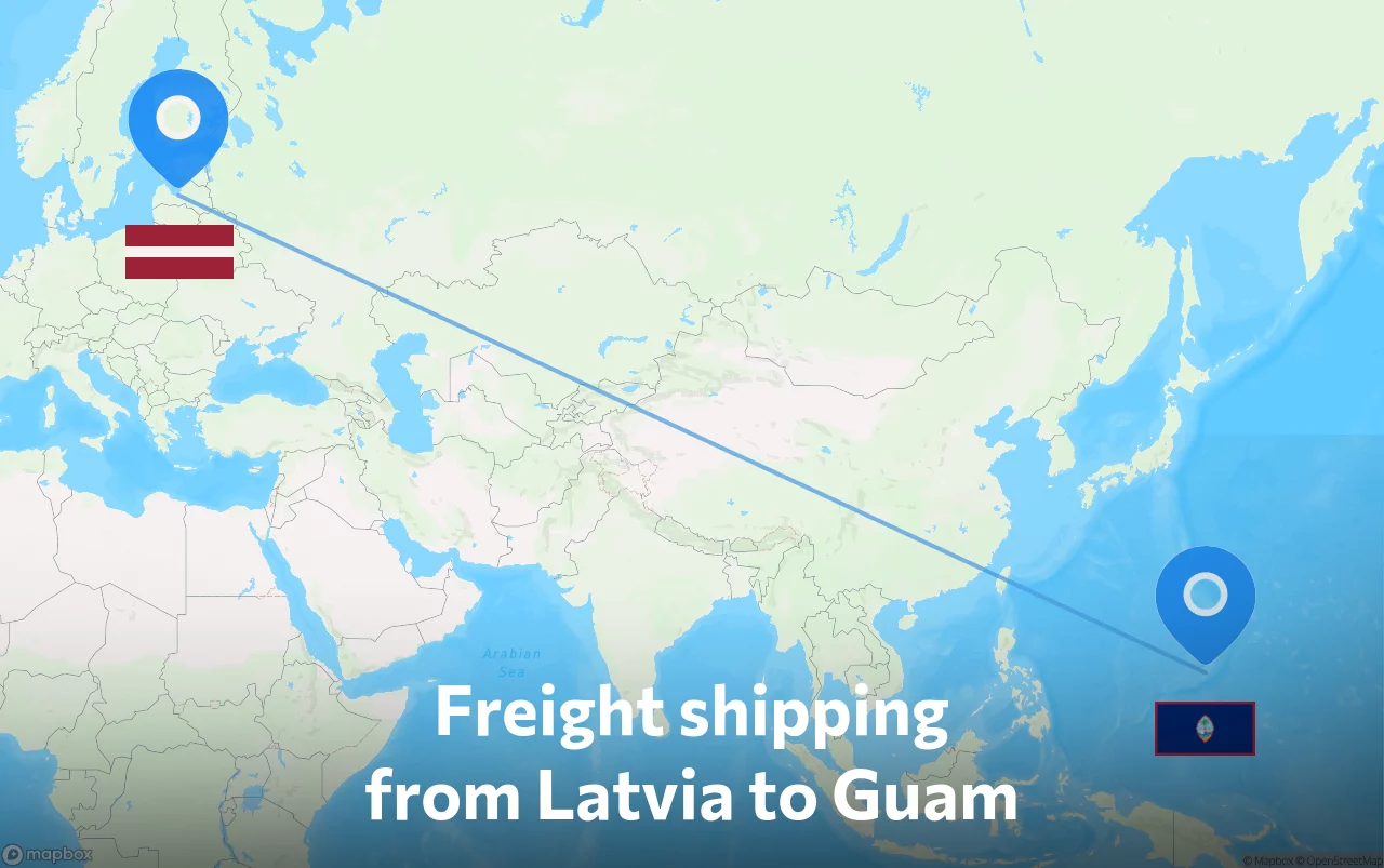 Shipping route from Latvia to Guam