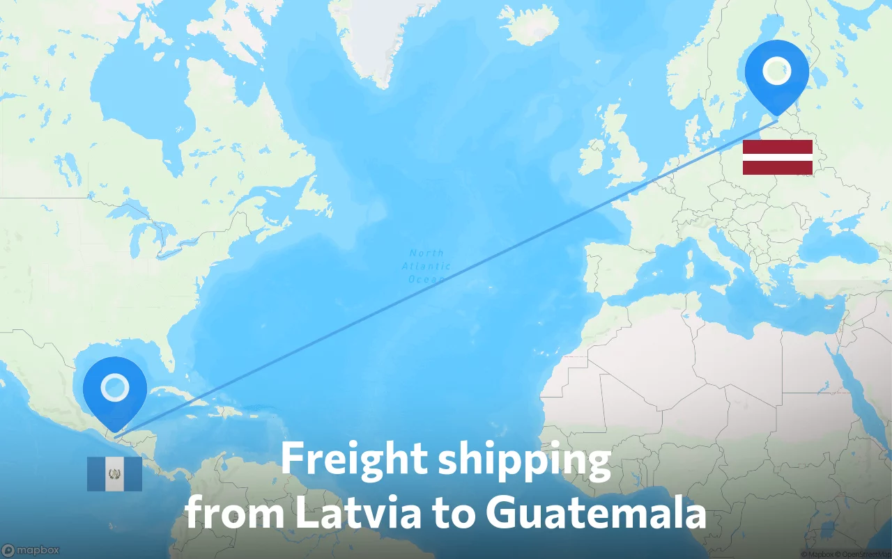 Shipping route from Latvia to Guatemala