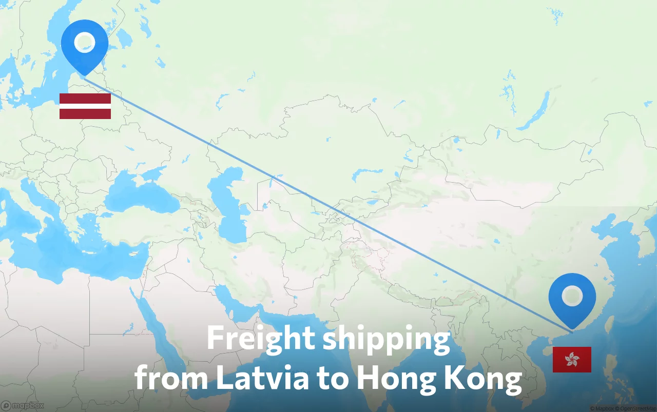 Shipping route from Latvia to Hong Kong