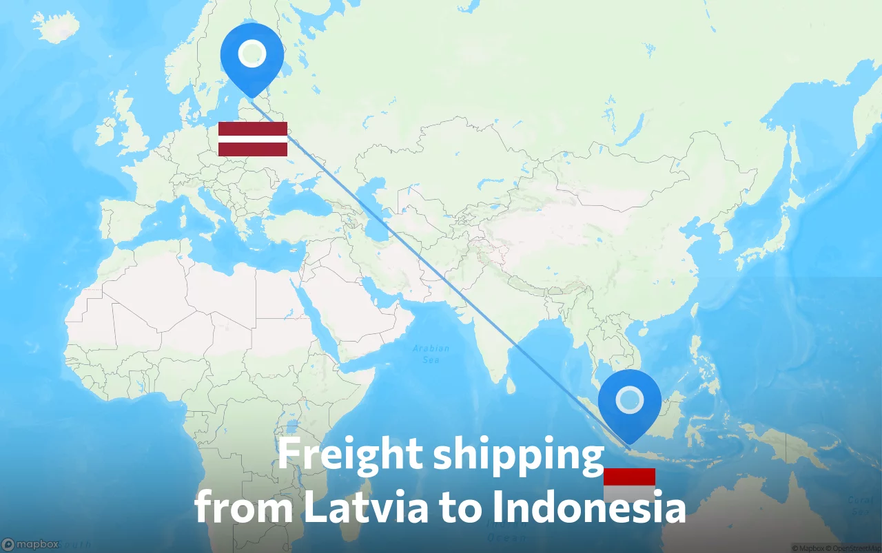 Shipping route from Latvia to Indonesia
