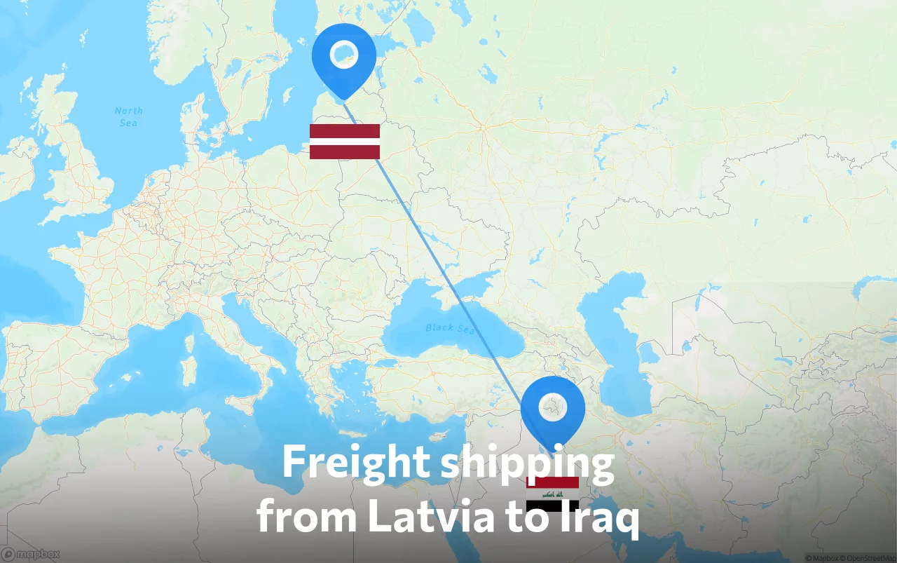Shipping route from Latvia to Iraq