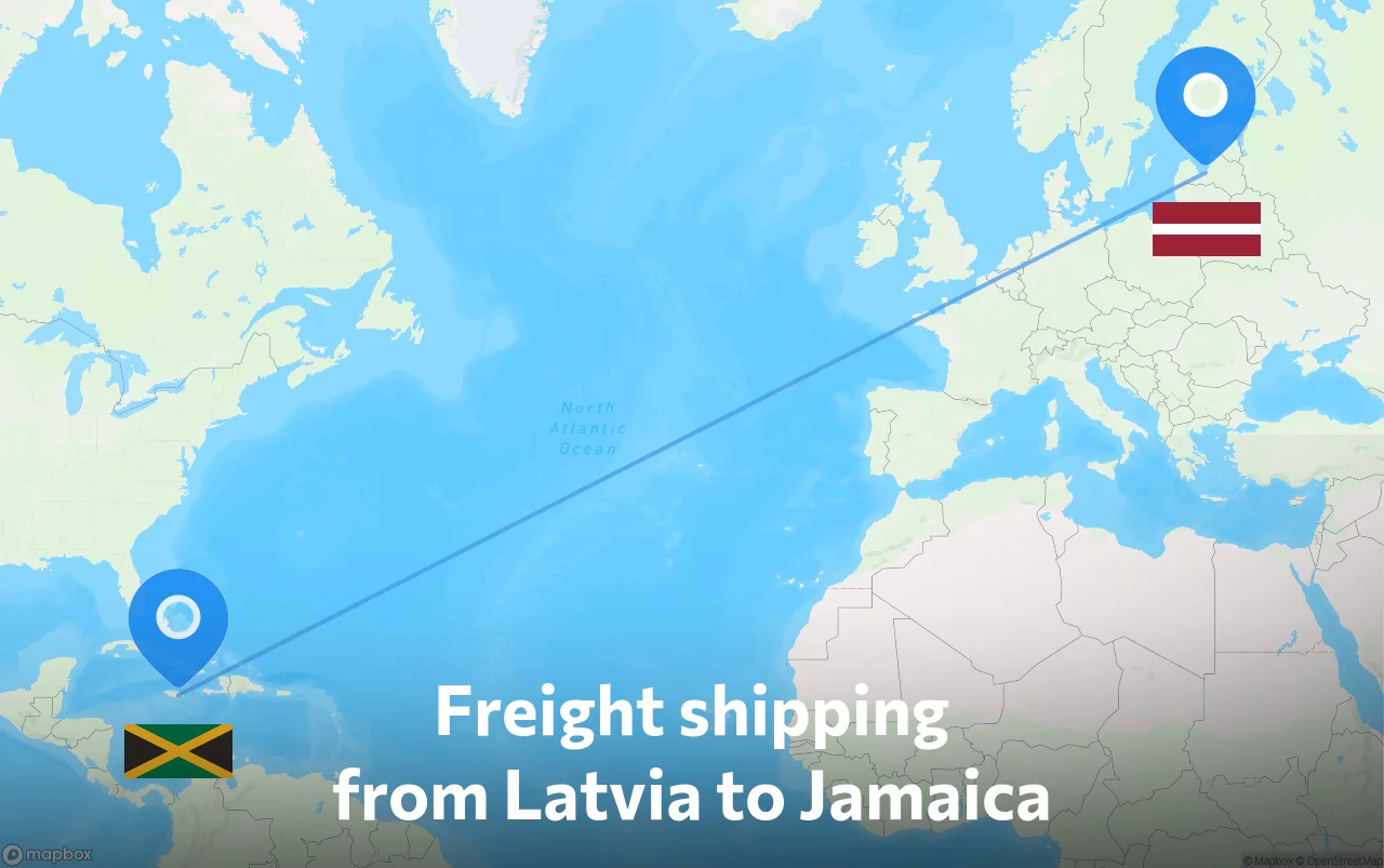 Shipping route from Latvia to Jamaica