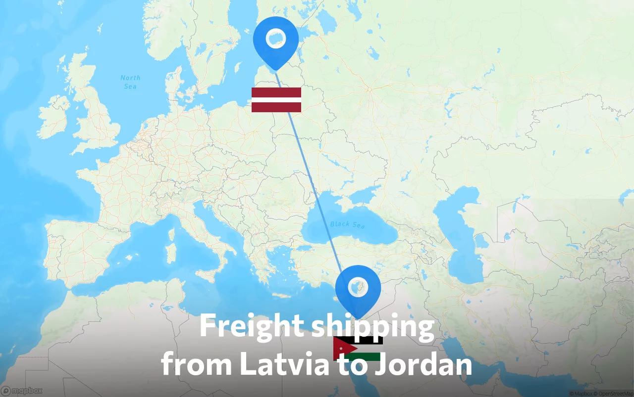 Shipping route from Latvia to Jordan
