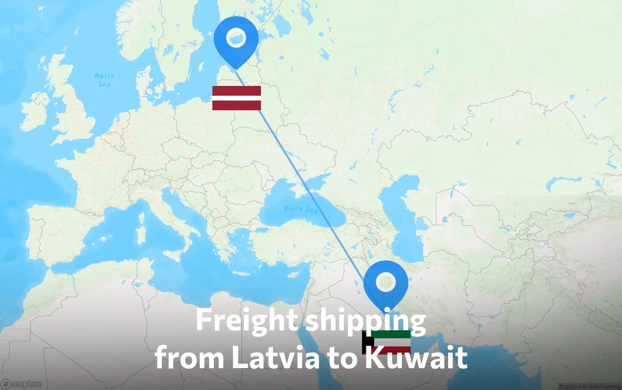 Shipping route from Latvia to Kuwait