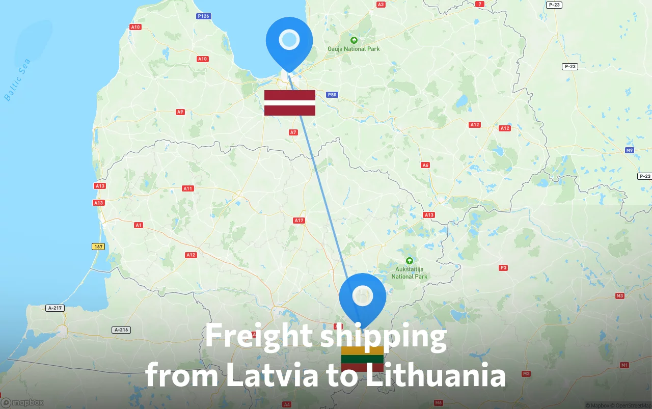 Shipping route from Latvia to Lithuania
