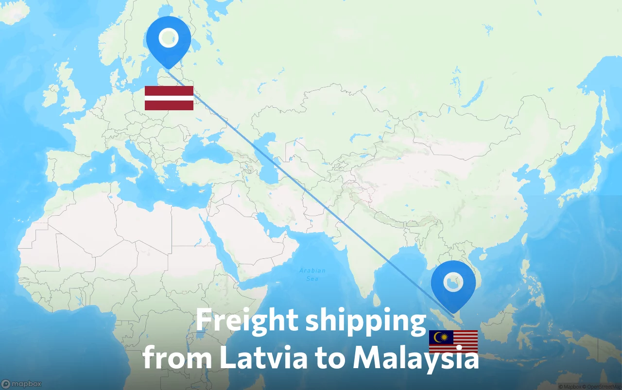 Shipping route from Latvia to Malaysia