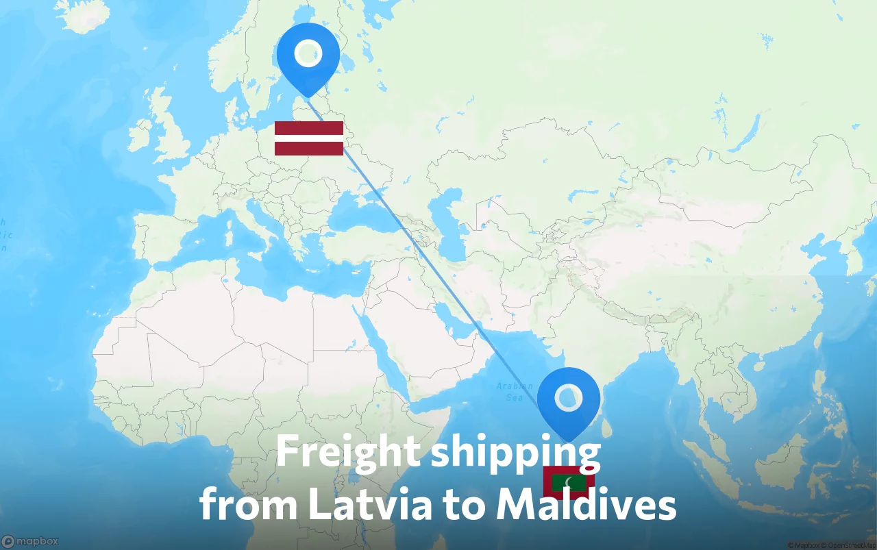 Shipping route from Latvia to Maldives