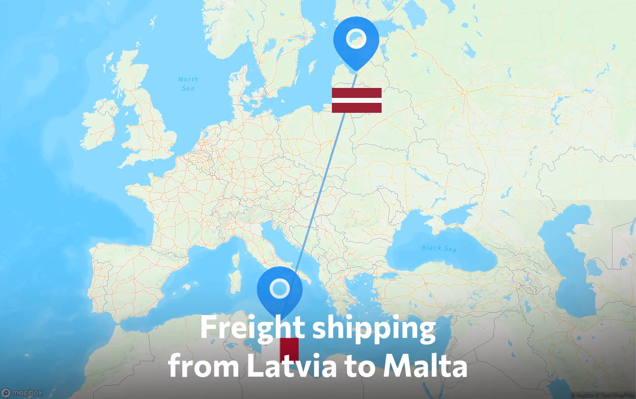 Shipping route from Latvia to Malta