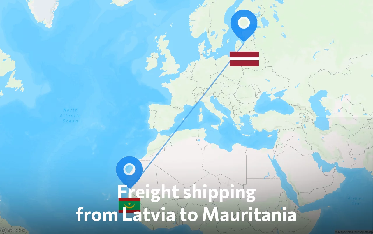 Shipping route from Latvia to Mauritania