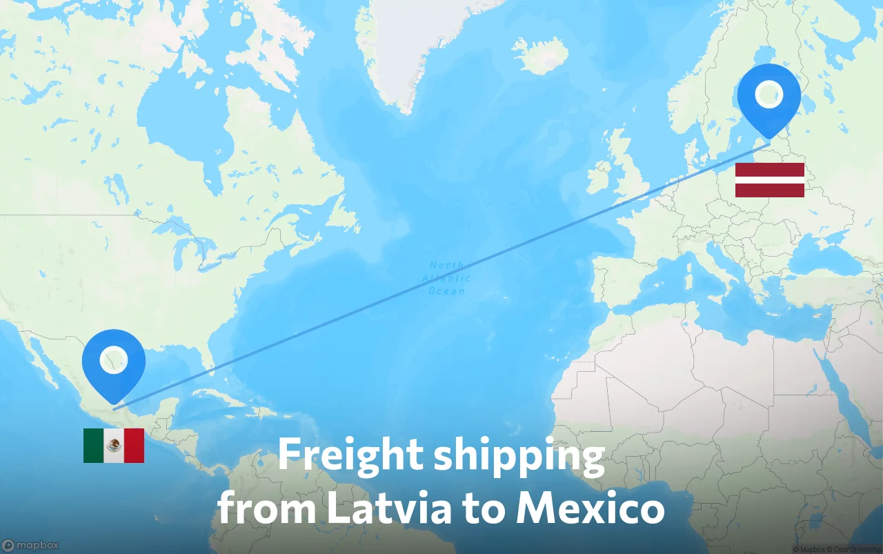Shipping route from Latvia to Mexico