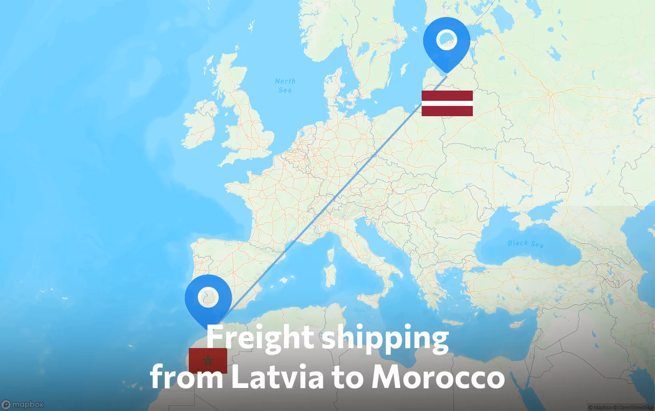 Shipping route from Latvia to Morocco