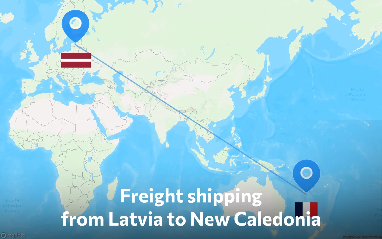 Shipping route from Latvia to New Caledonia