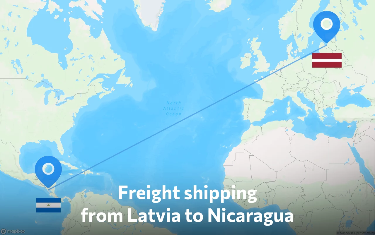 Shipping route from Latvia to Nicaragua