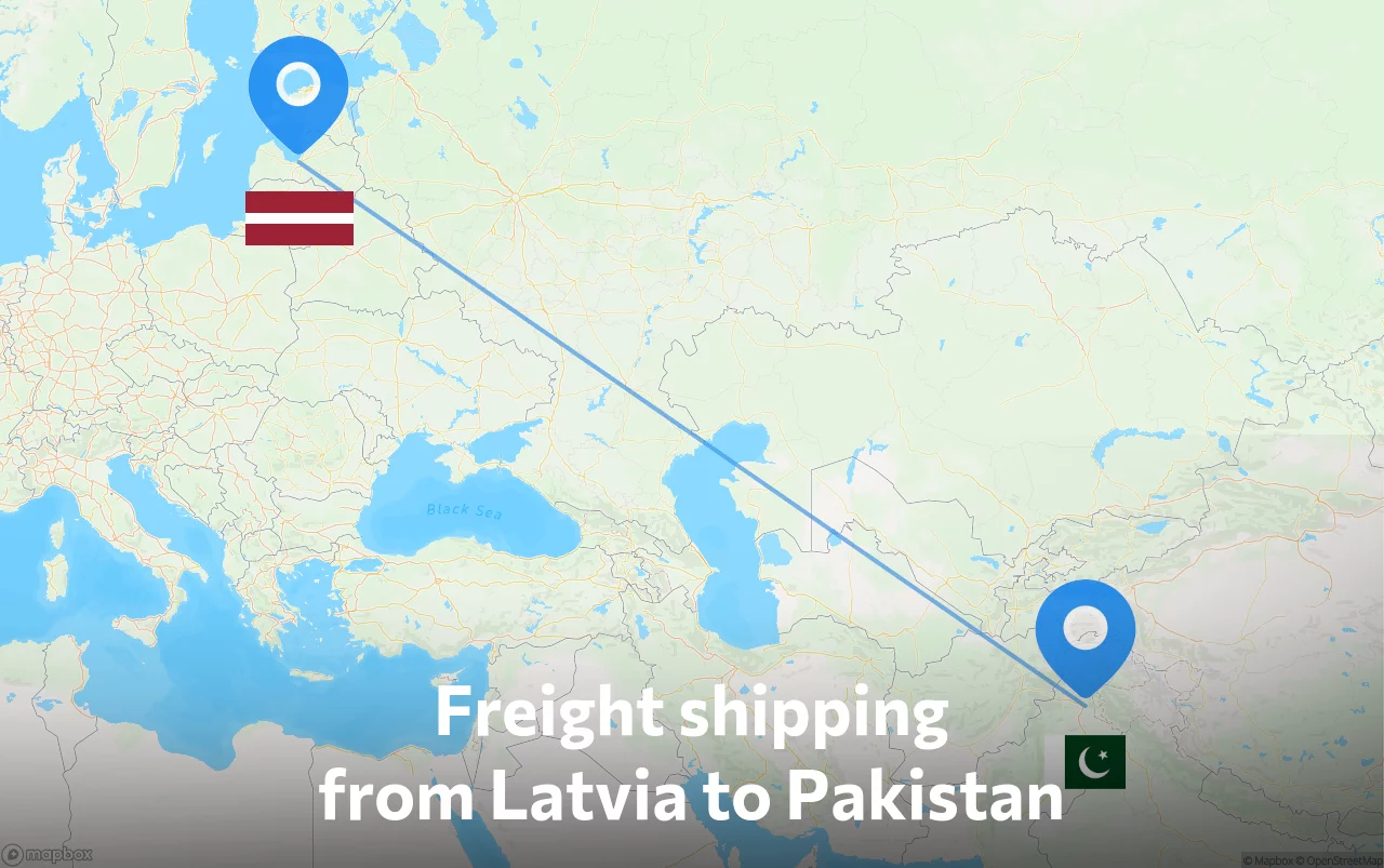 Shipping route from Latvia to Pakistan
