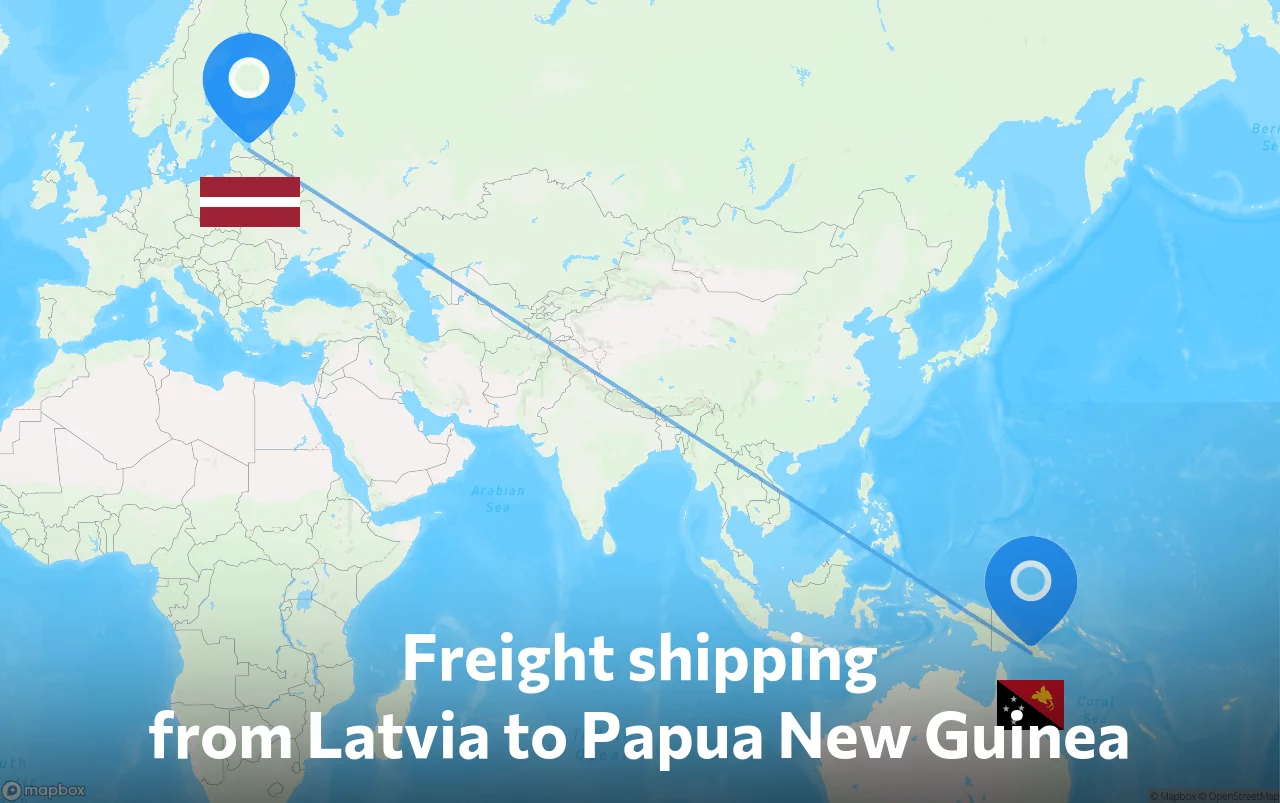 Shipping route from Latvia to Papua New Guinea