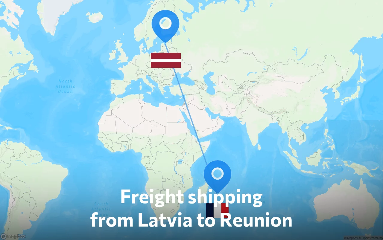 Shipping route from Latvia to Reunion