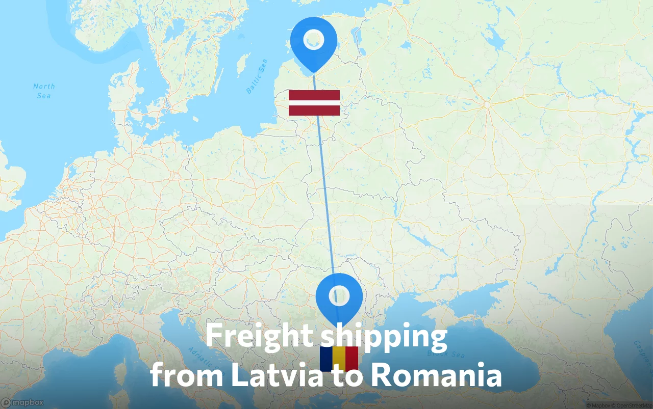 Shipping route from Latvia to Romania