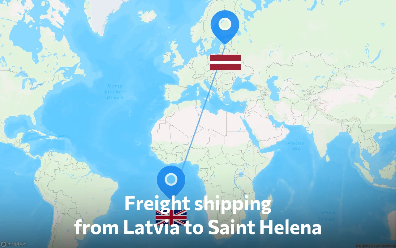 Shipping route from Latvia to Saint Helena