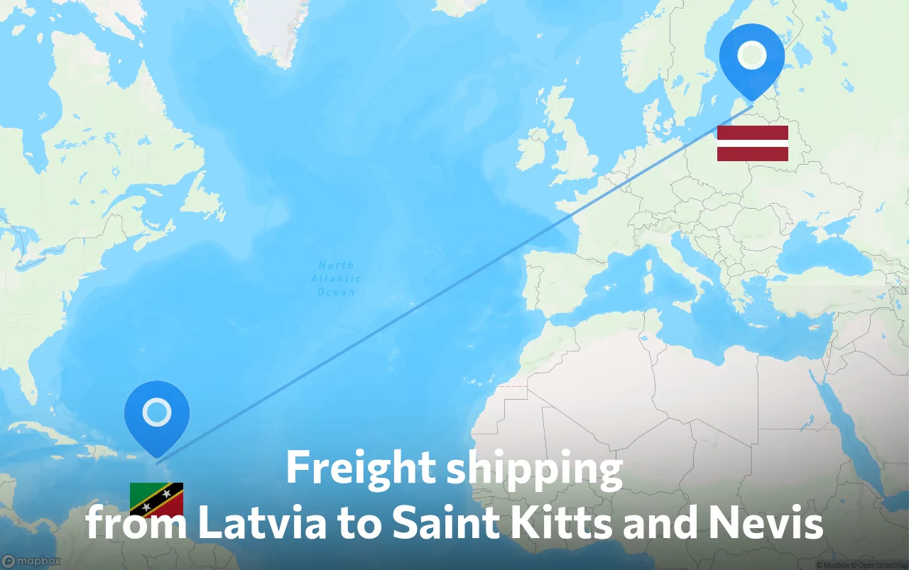 Shipping route from Latvia to Saint Kitts and Nevis