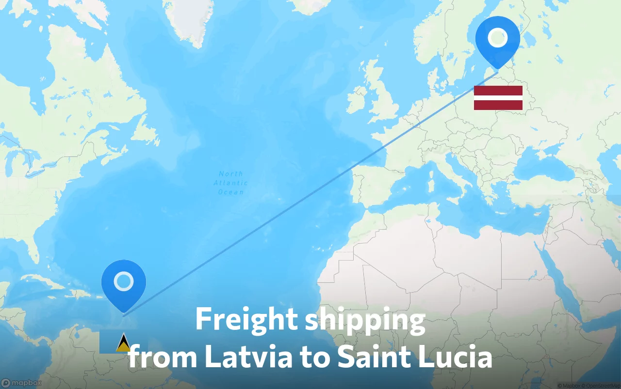 Shipping route from Latvia to Saint Lucia