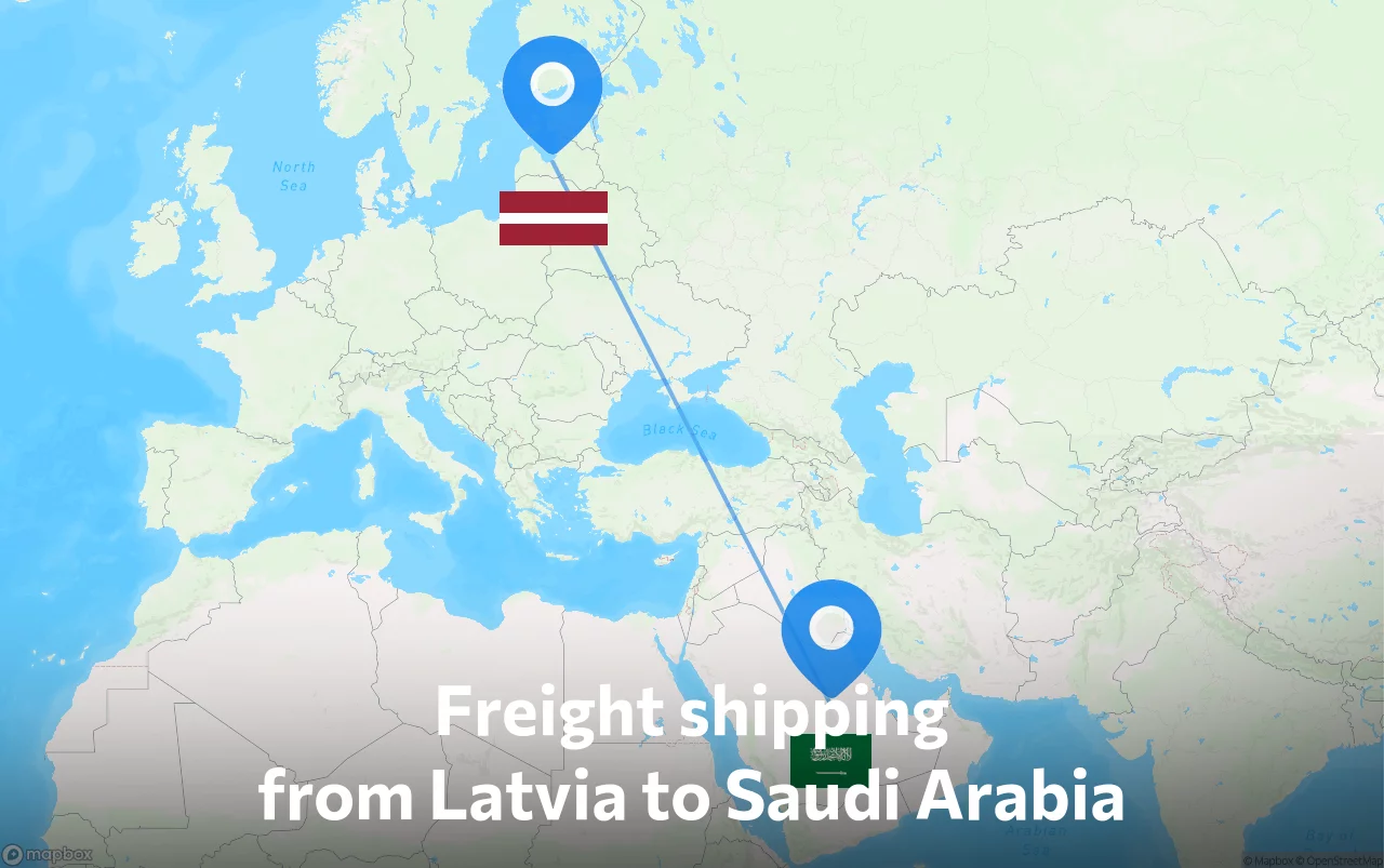 Shipping route from Latvia to Saudi Arabia