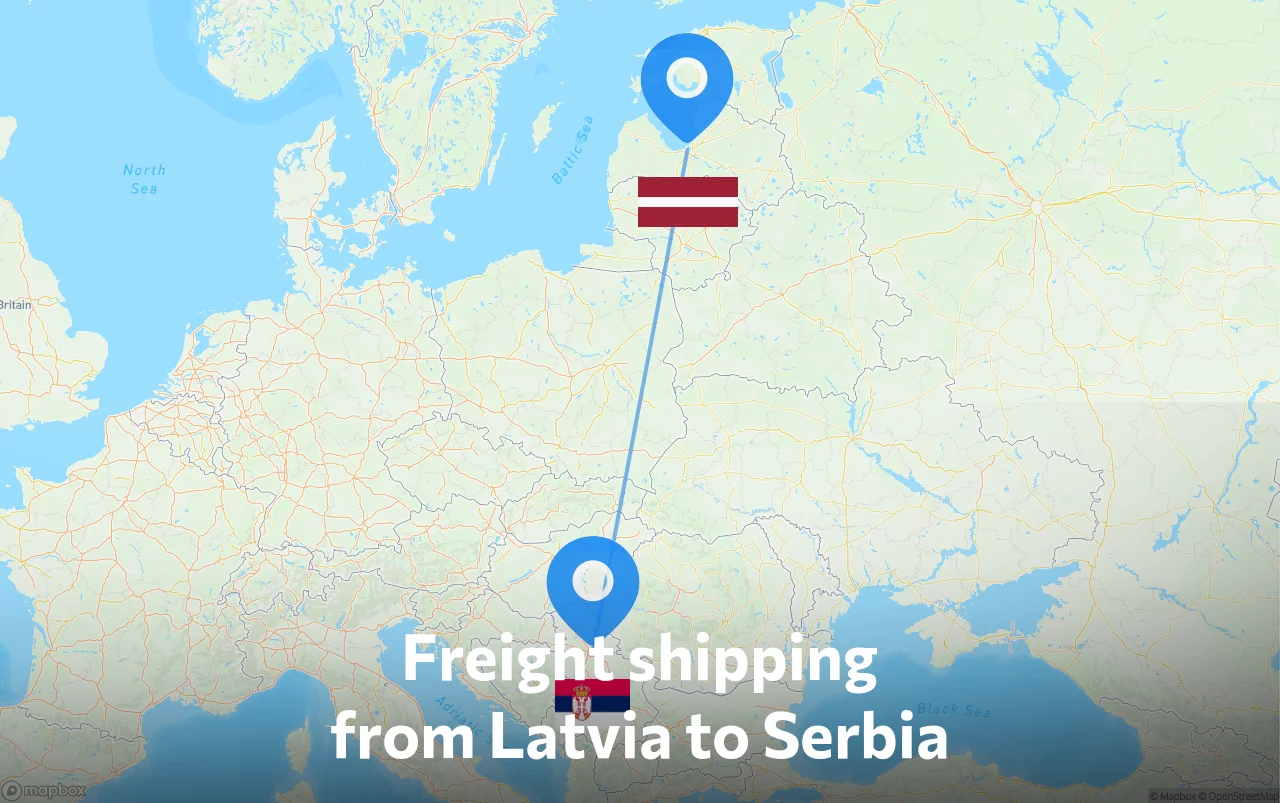 Shipping route from Latvia to Serbia