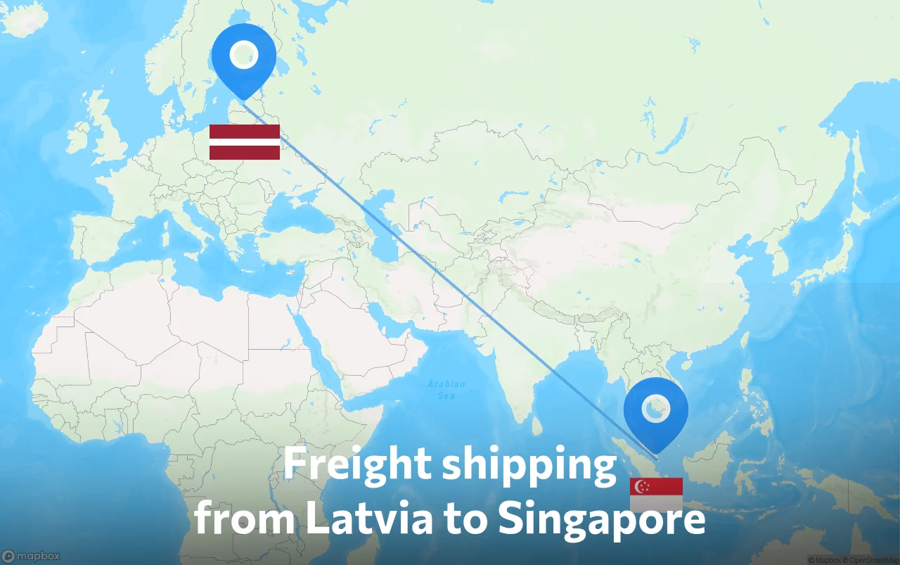 Shipping route from Latvia to Singapore