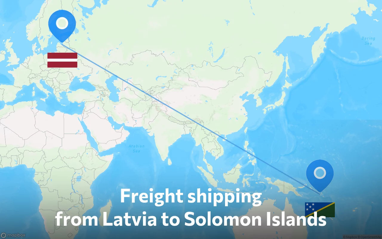Shipping route from Latvia to Solomon Islands