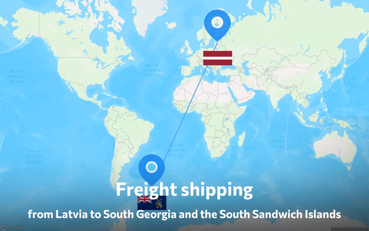 Shipping route from Latvia to South Georgia and the South Sandwich Islands