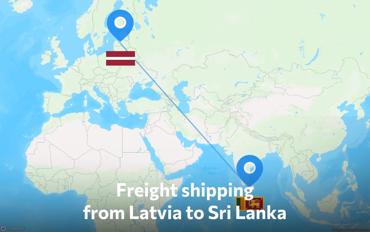 Shipping route from Latvia to Sri Lanka