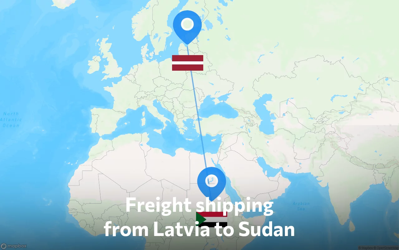 Shipping route from Latvia to Sudan