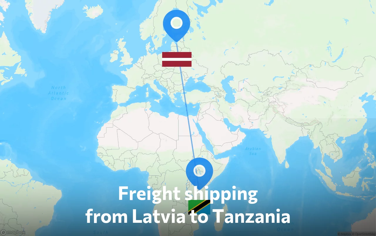 Shipping route from Latvia to Tanzania