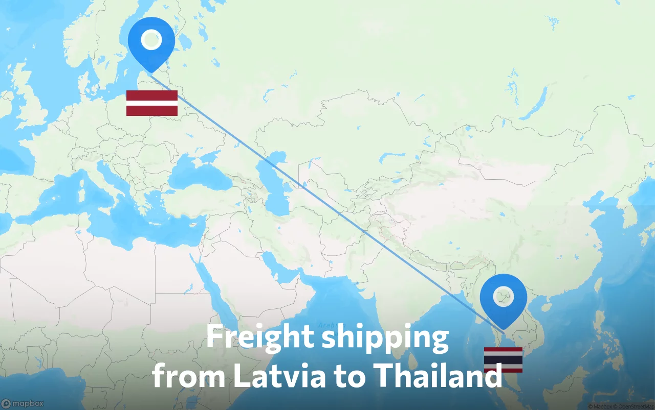 Shipping route from Latvia to Thailand