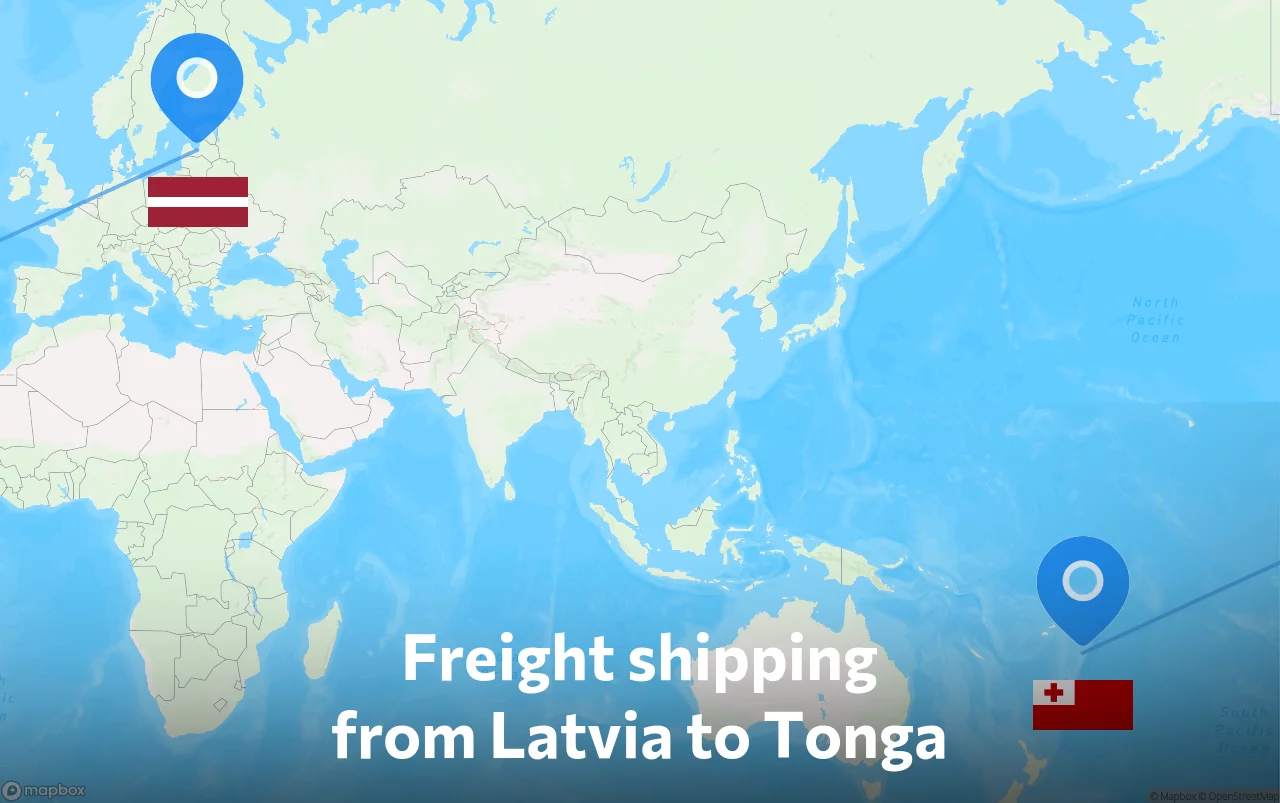 Shipping route from Latvia to Tonga