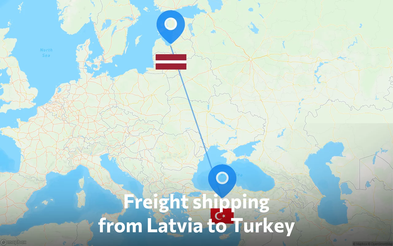 Shipping route from Latvia to Turkey