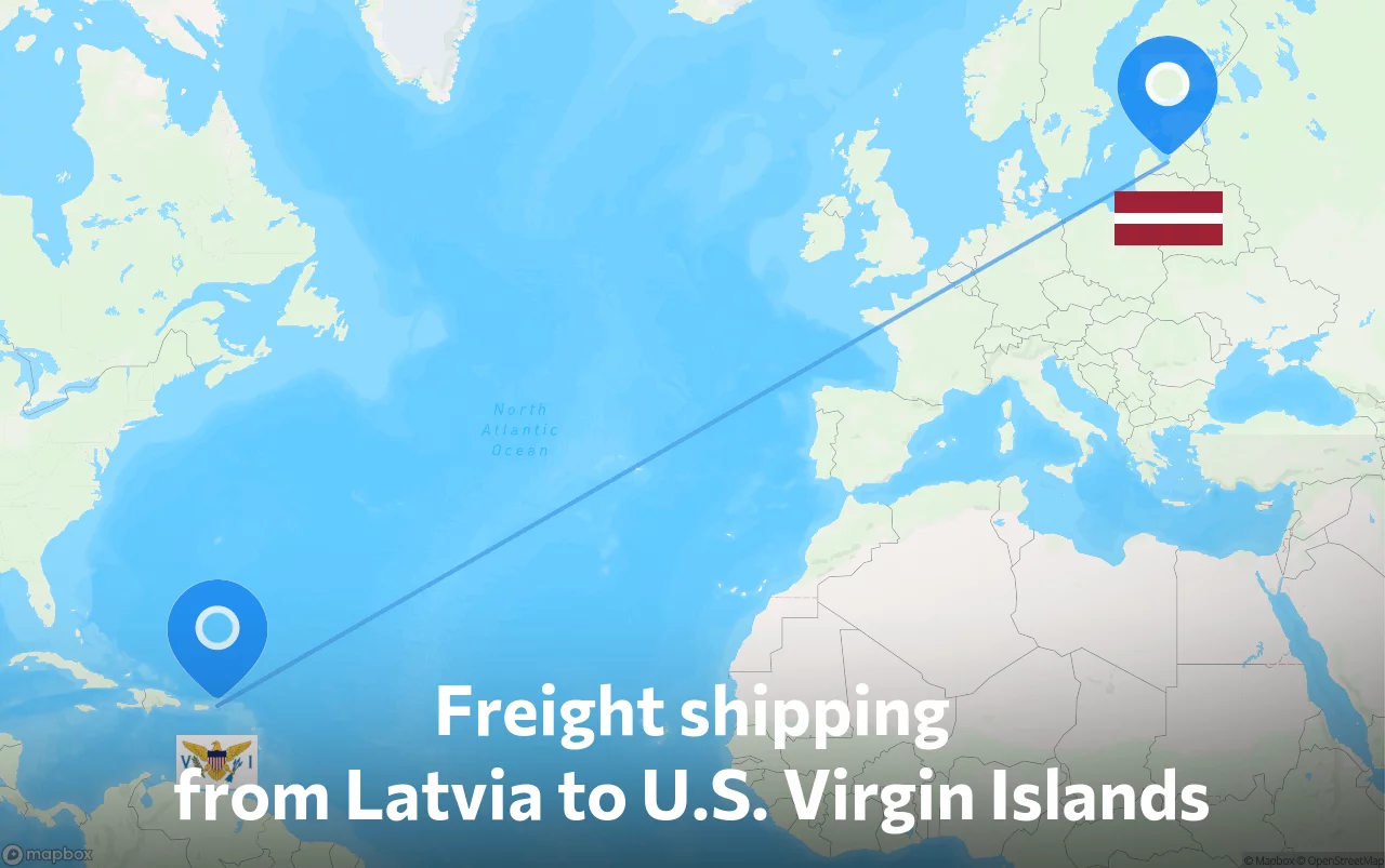 Shipping route from Latvia to U.S. Virgin Islands