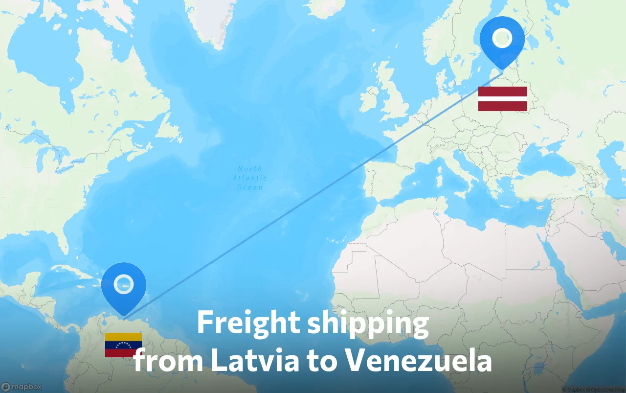 Shipping route from Latvia to Venezuela