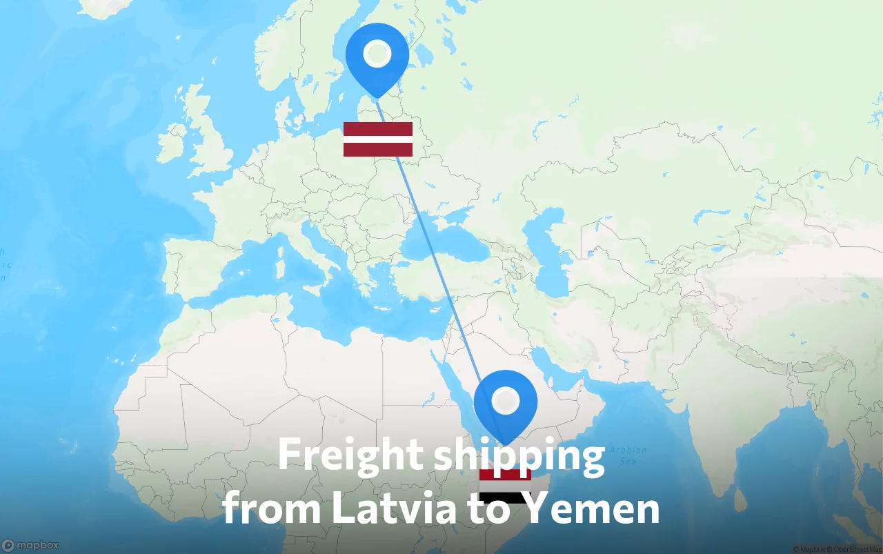 Shipping route from Latvia to Yemen