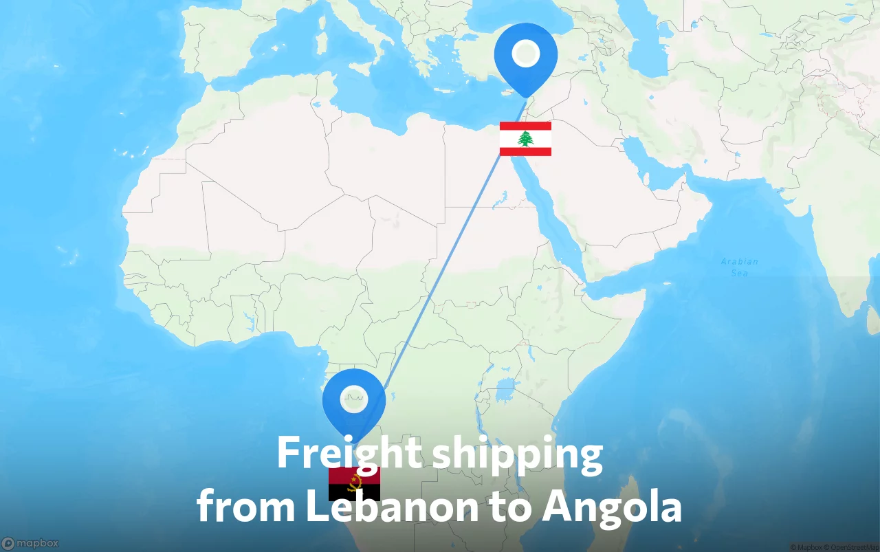 Shipping route from Lebanon to Angola