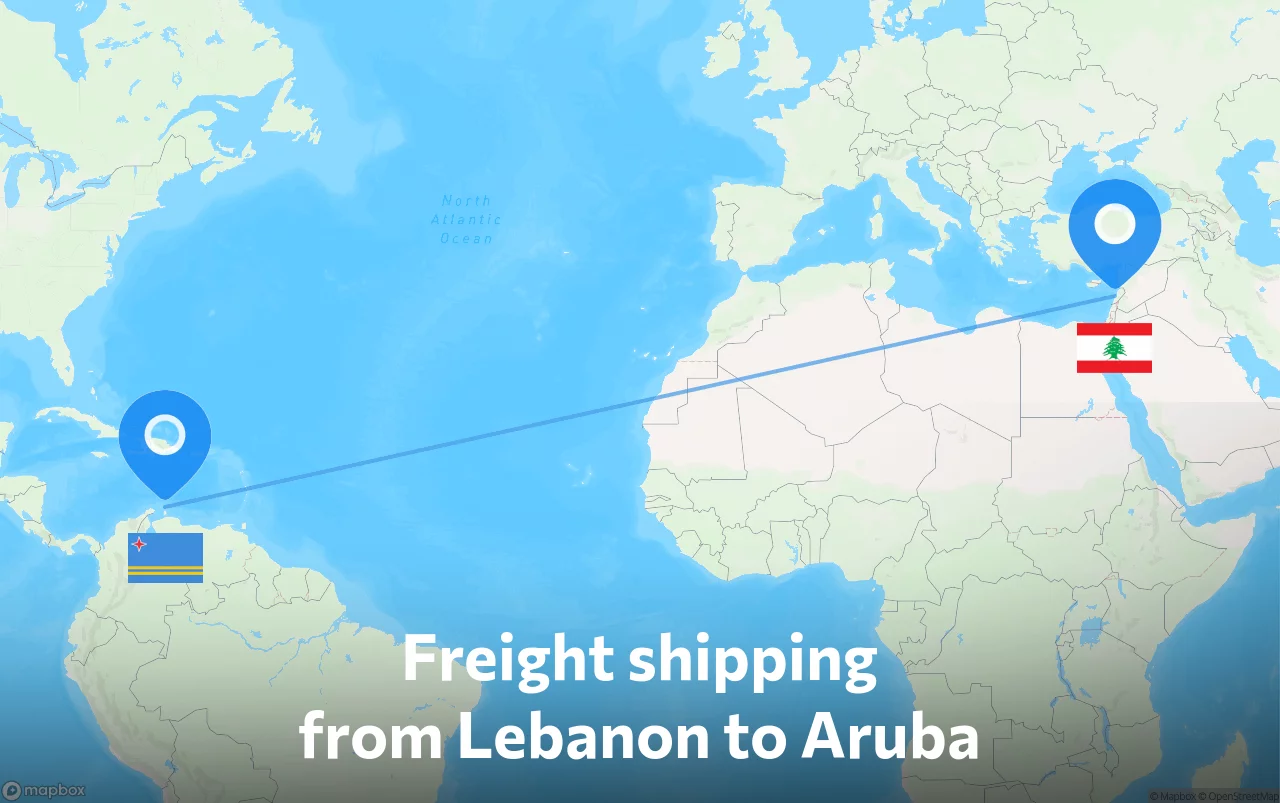 Shipping route from Lebanon to Aruba