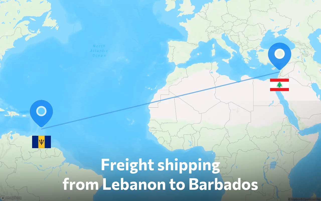 Shipping route from Lebanon to Barbados