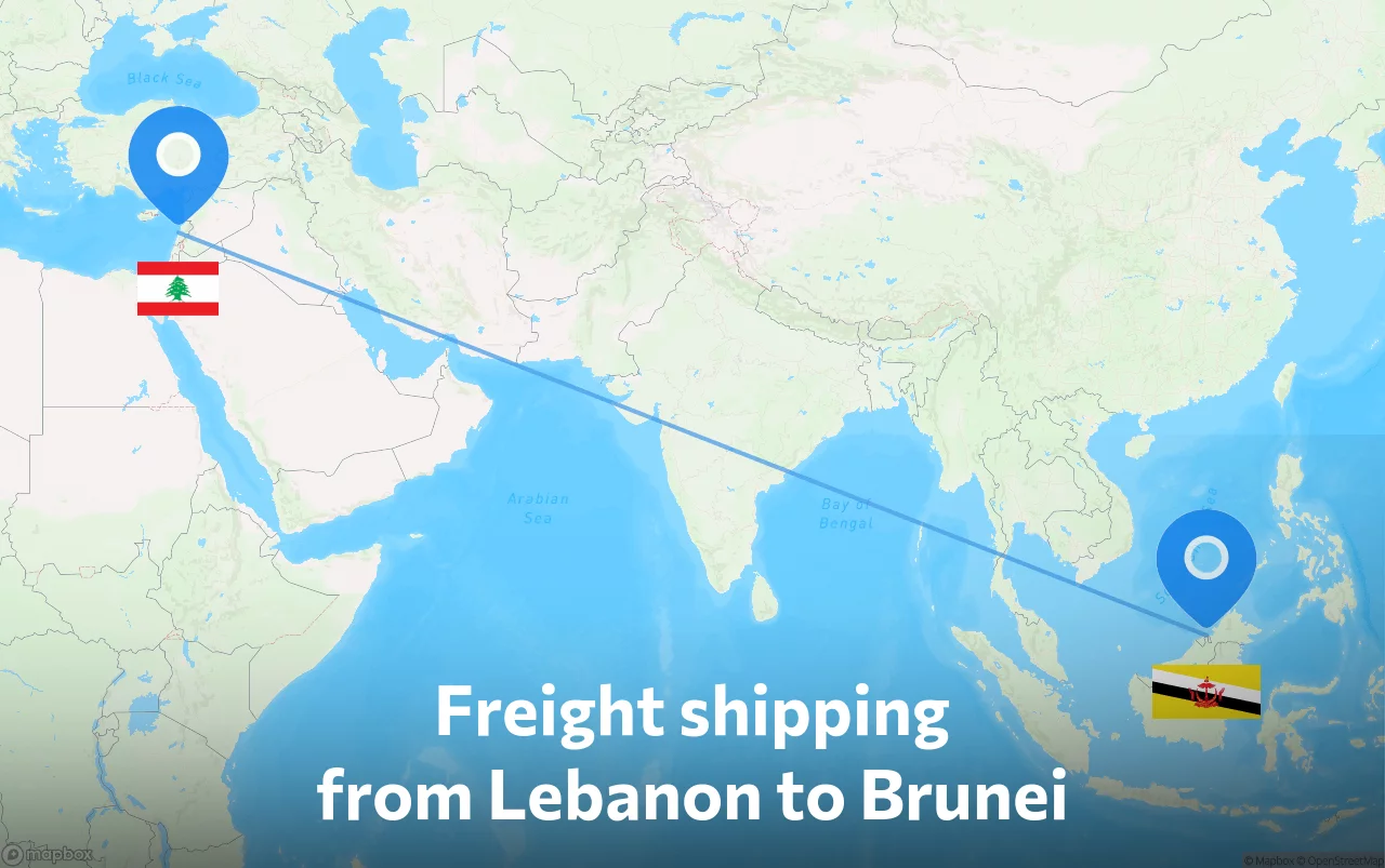 Shipping route from Lebanon to Brunei