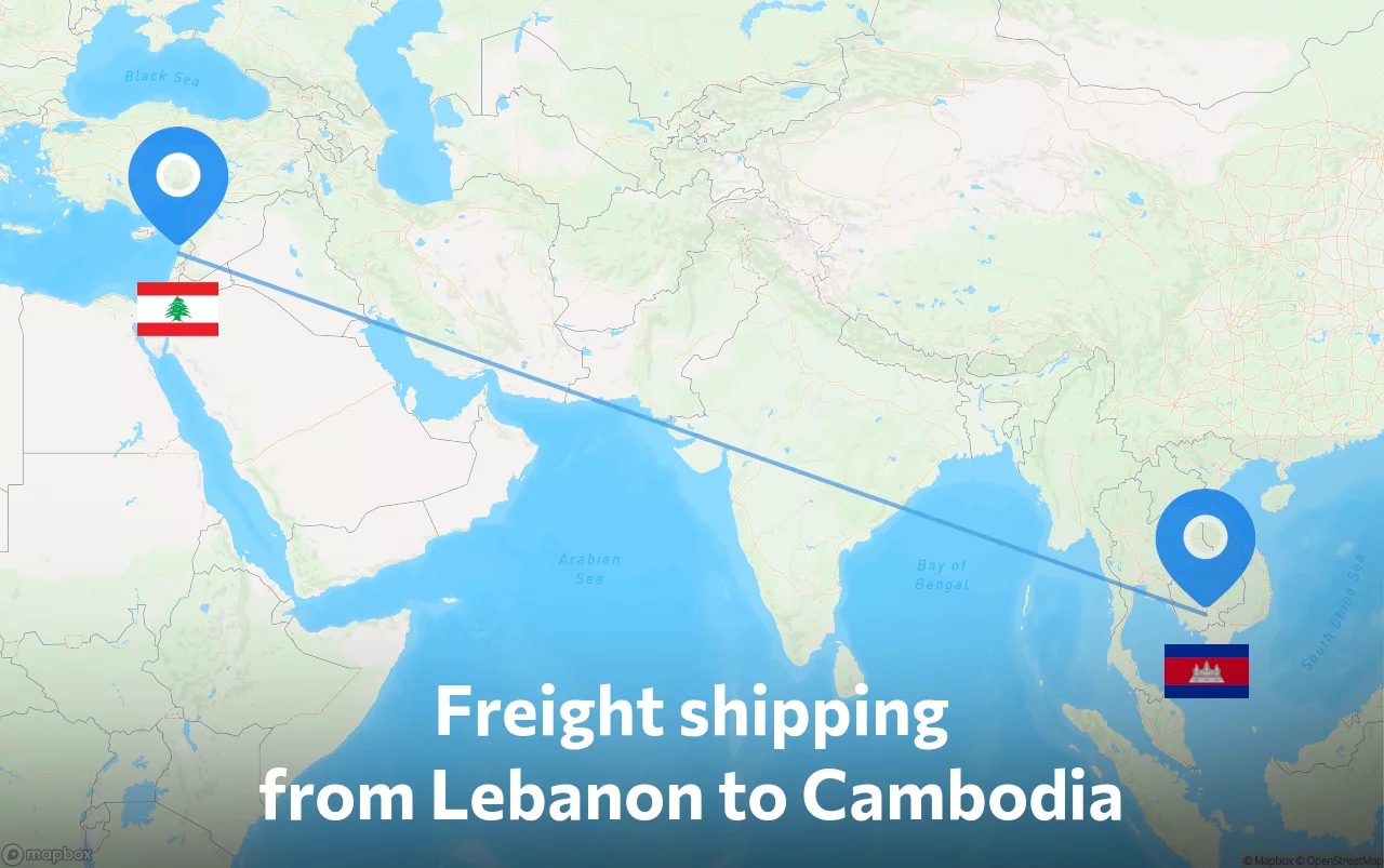 Shipping route from Lebanon to Cambodia
