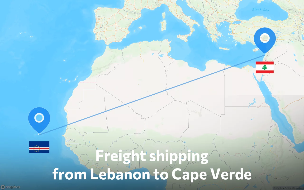 Shipping route from Lebanon to Cape Verde