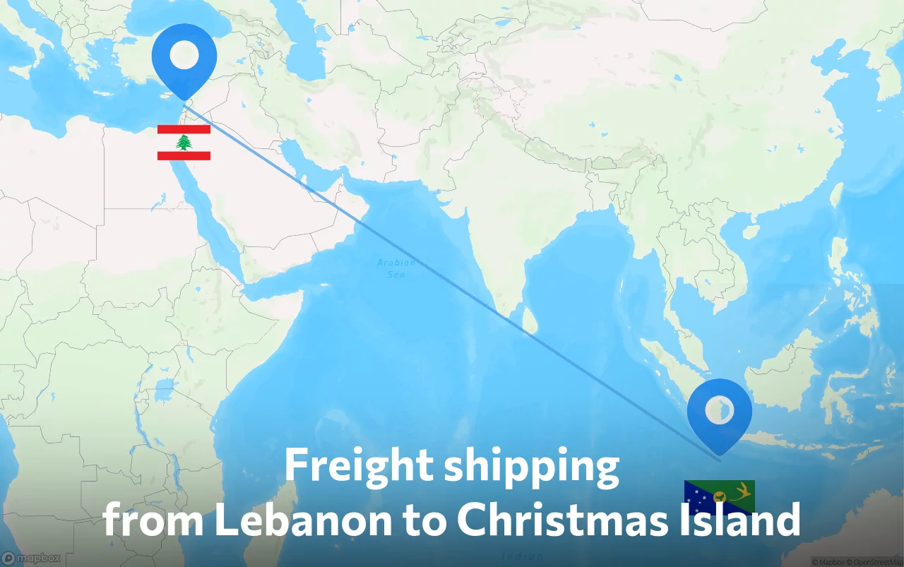 Shipping route from Lebanon to Christmas Island
