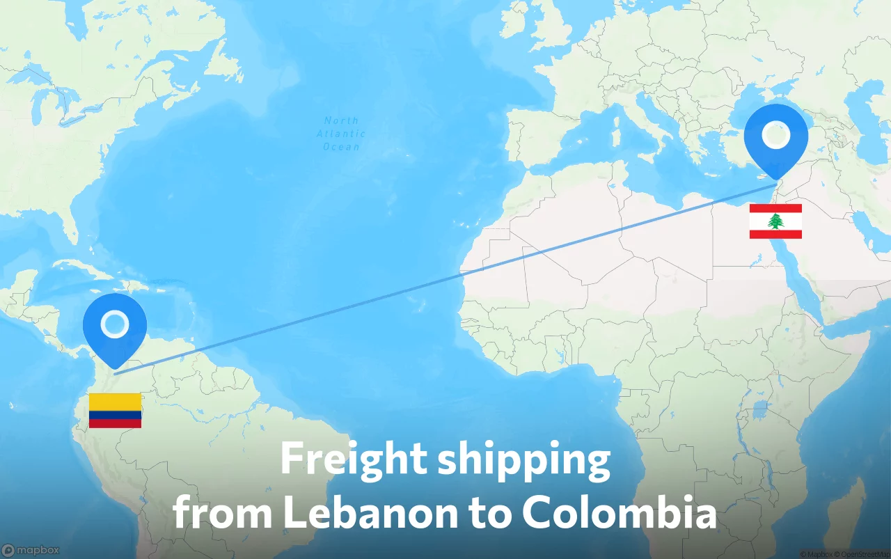 Shipping route from Lebanon to Colombia