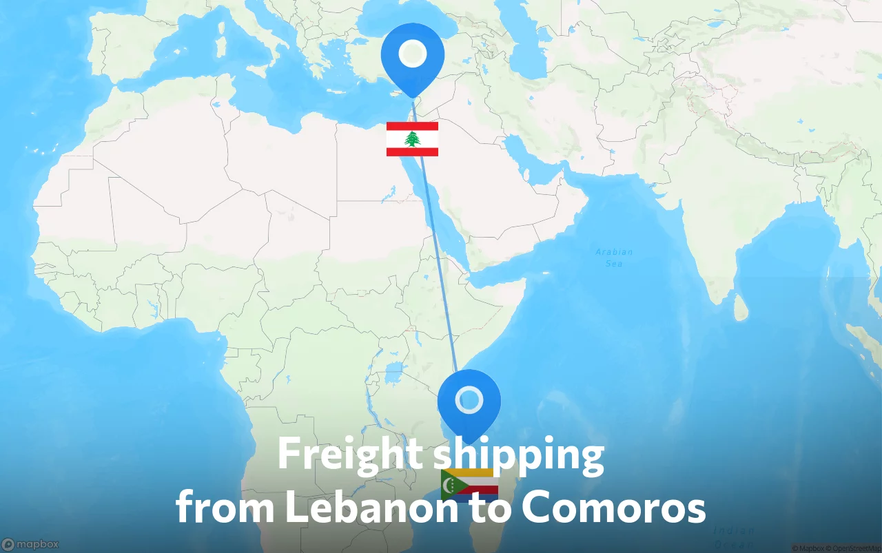 Shipping route from Lebanon to Comoros