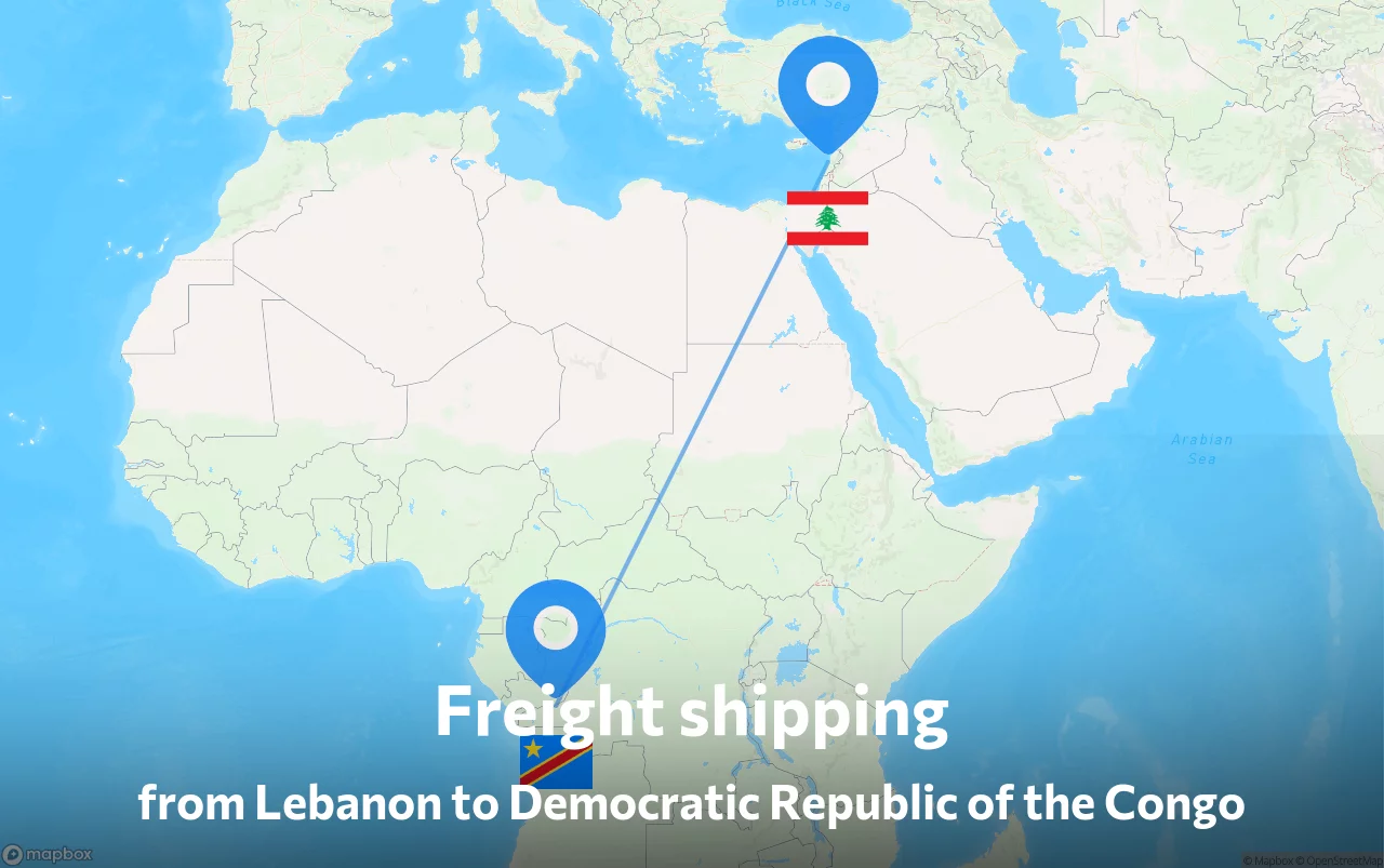 Shipping route from Lebanon to Democratic Republic of the Congo